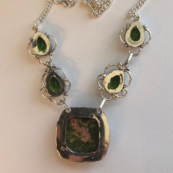 925 Sterling Teardrop Peridot & Unakite Necklace 19" - Picture 5 of 5